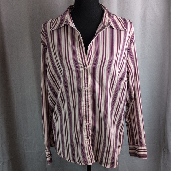 Chico's Purple Striped Button Down Shirt - Picture 1 of 7
